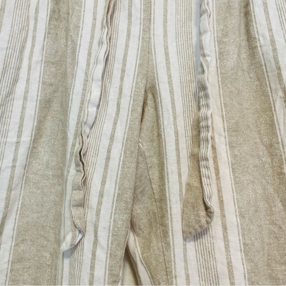 SOHO woman Striped Tan and White trousers MED front tie linen beach lightweight - Picture 5 of 10